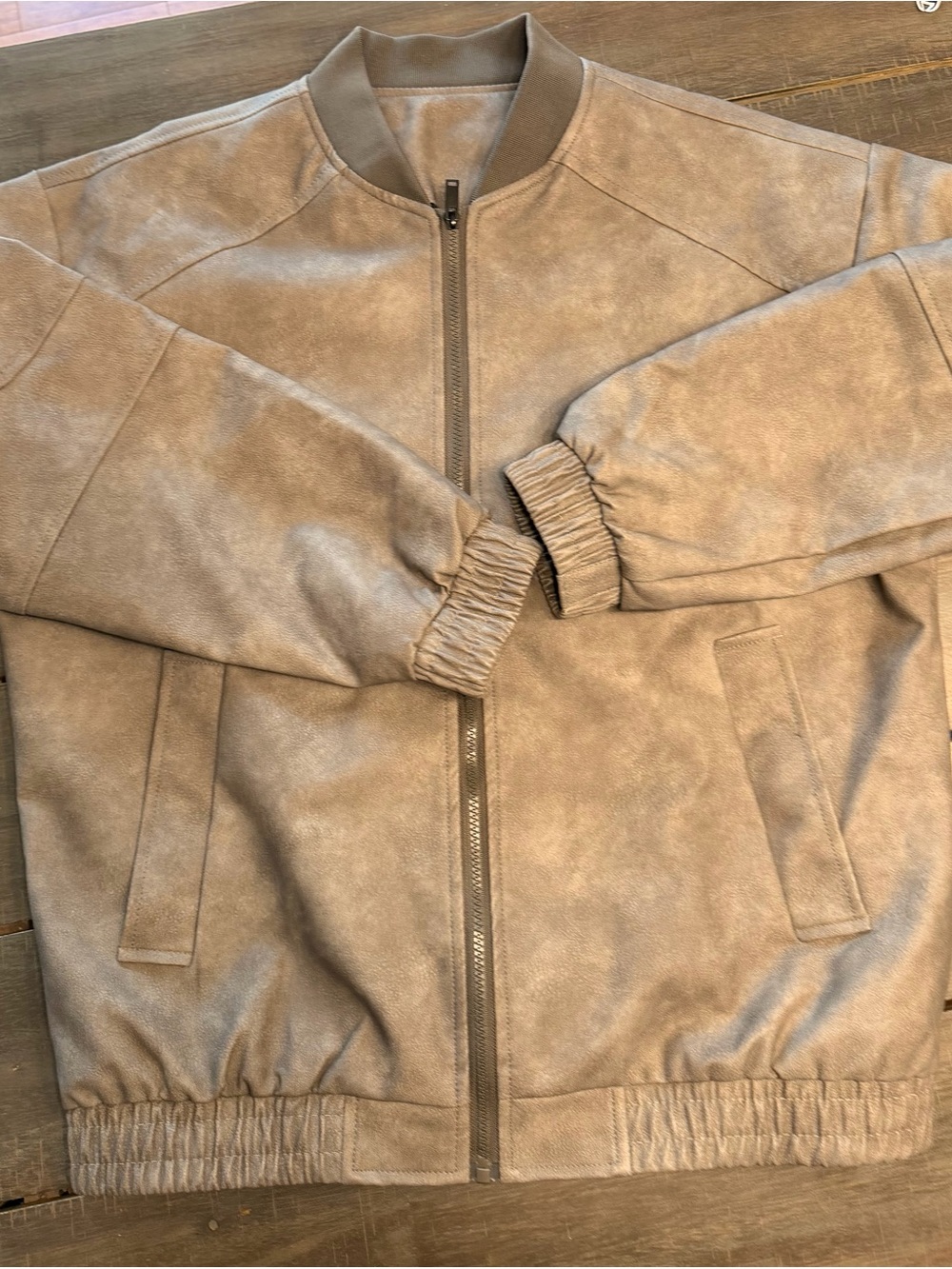Men's Grey Faux Leather Bomber Jacket